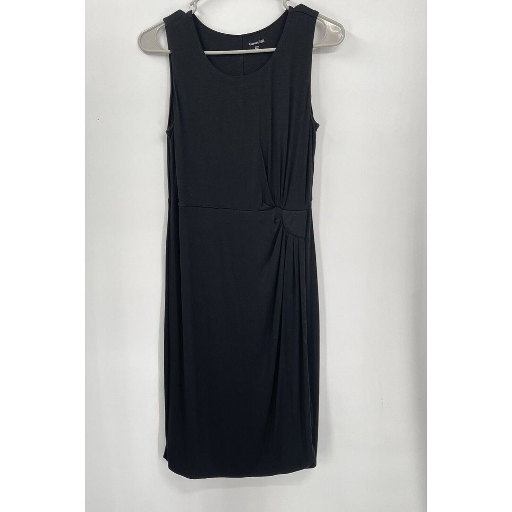 Garnet Hill 2 Sheath Dress Womens Black Side Knot Ruched Sleeveless Jersey Knit